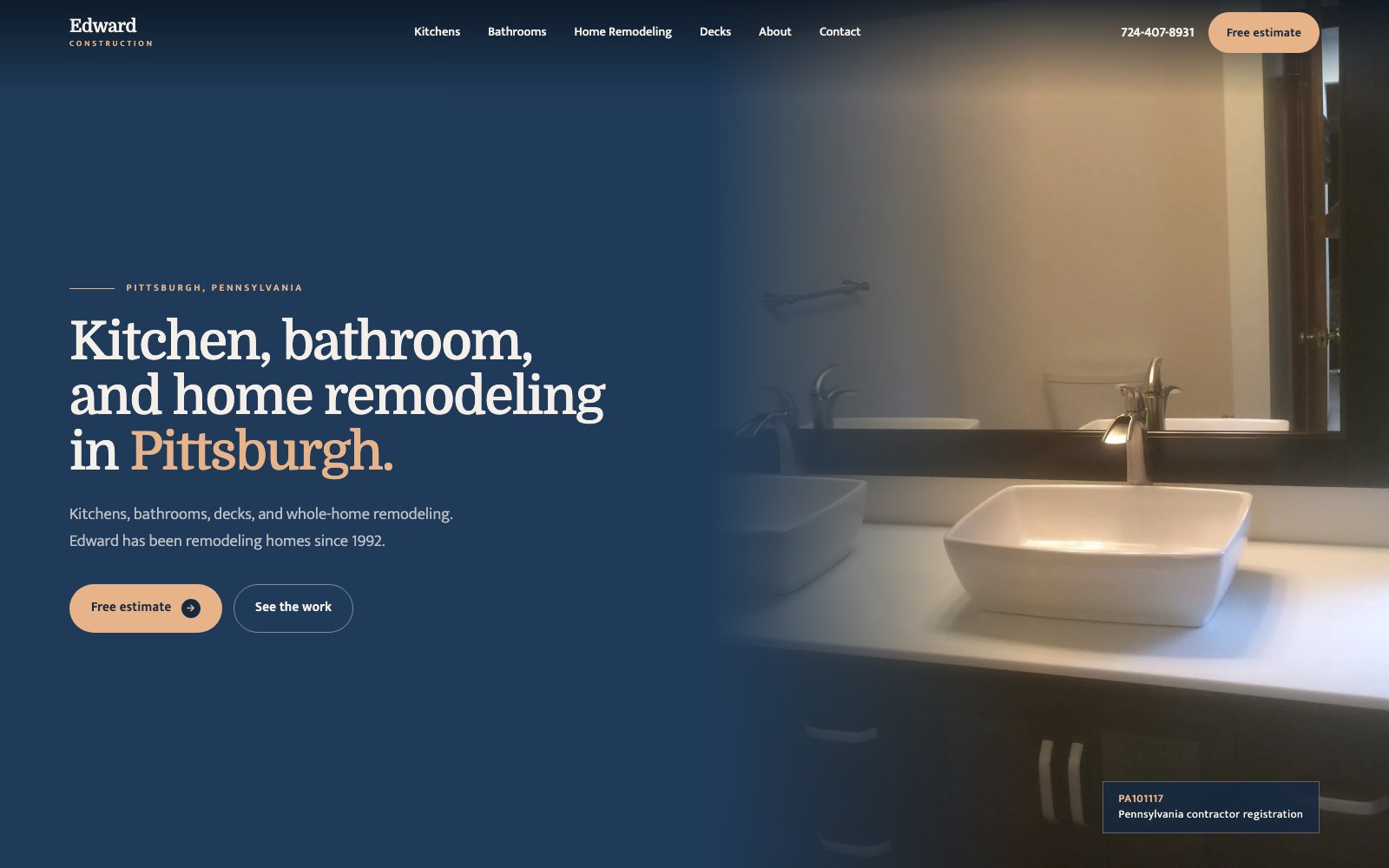 The new Edward Construction homepage concept