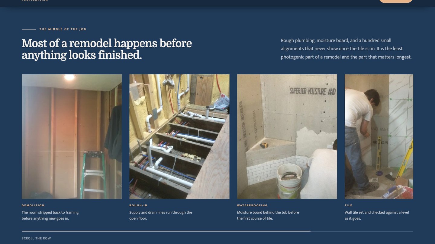 The work in progress section of the new homepage